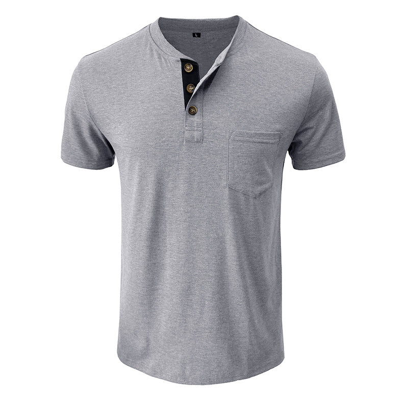 Men's Henley Button Cotton Shirt With Pocket