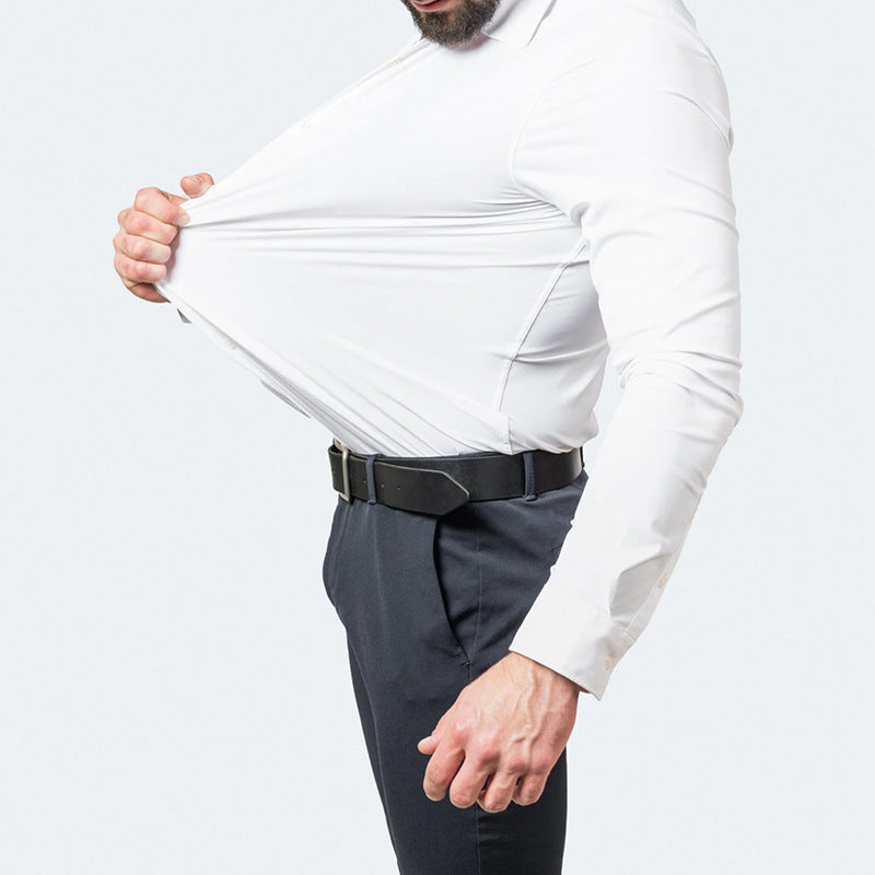 Men's Elastic Dress Shirts, Slim Fit Long Sleeves Shirts