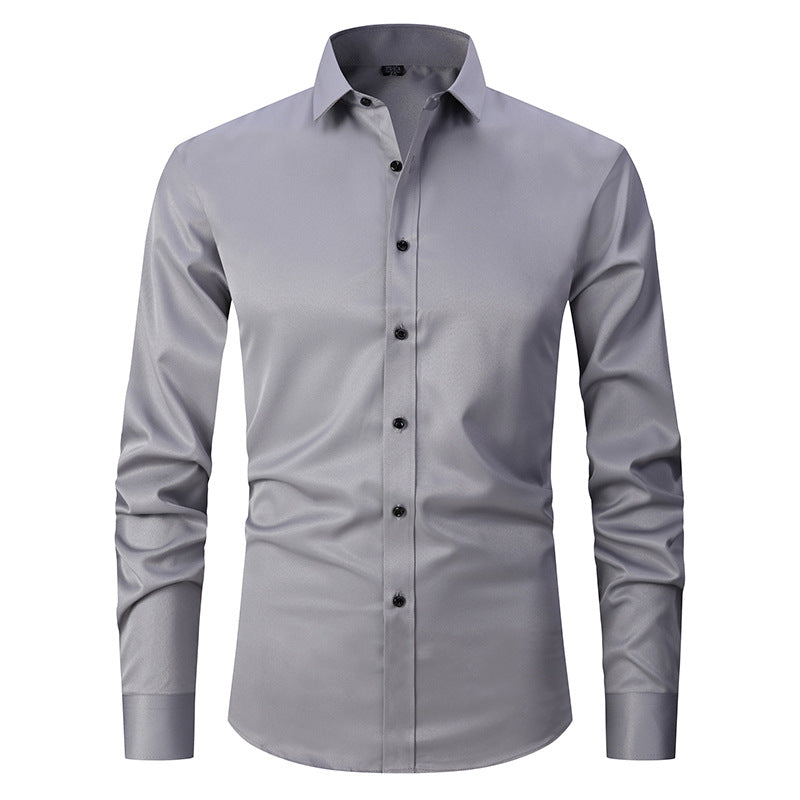 3 Pcs Men's Elastic Dress Shirts, Slim Fit Long Sleeves Shirts