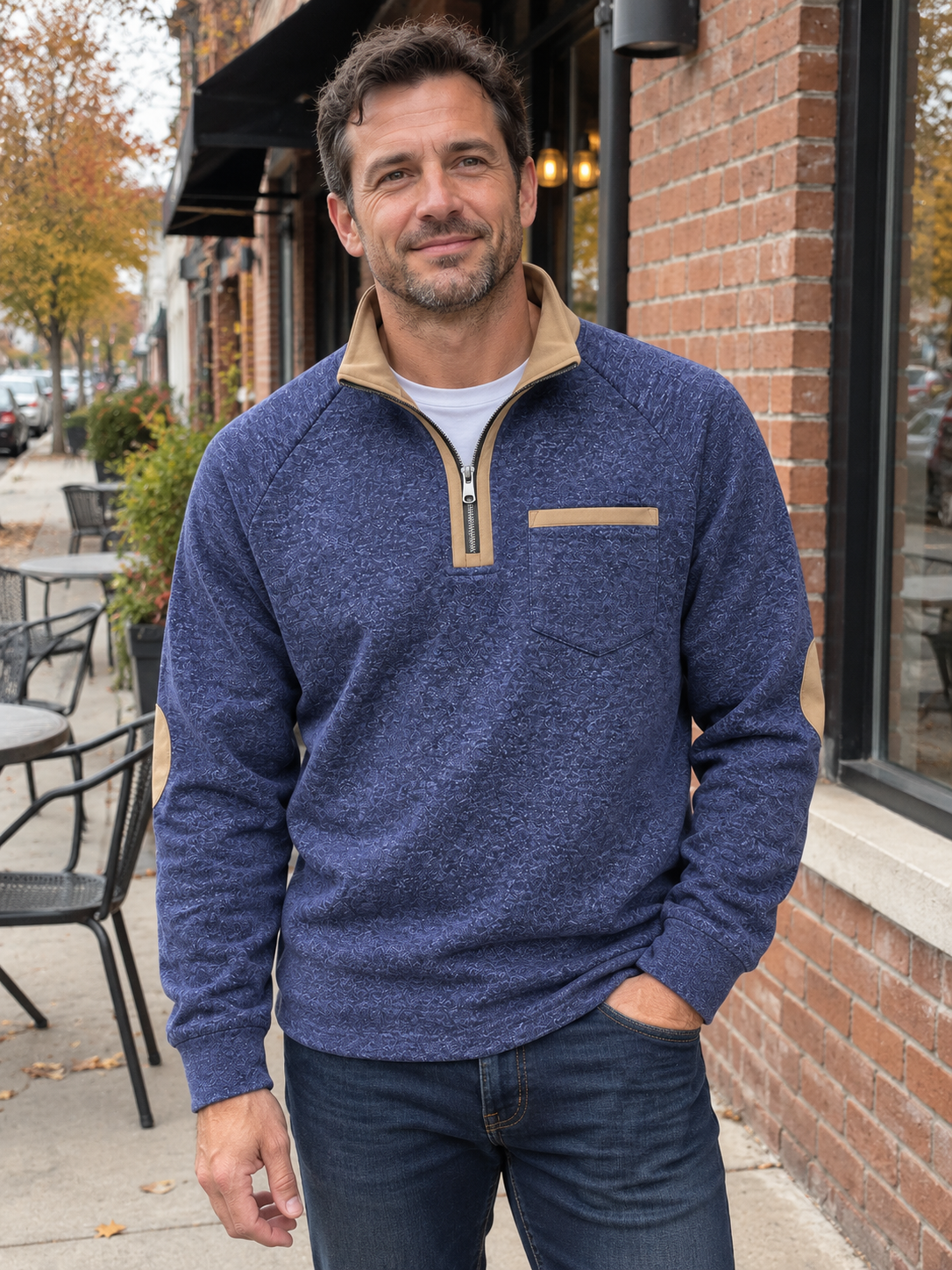 Vintage Thick Textured Quarter-Zip Fleece Sweatshirt