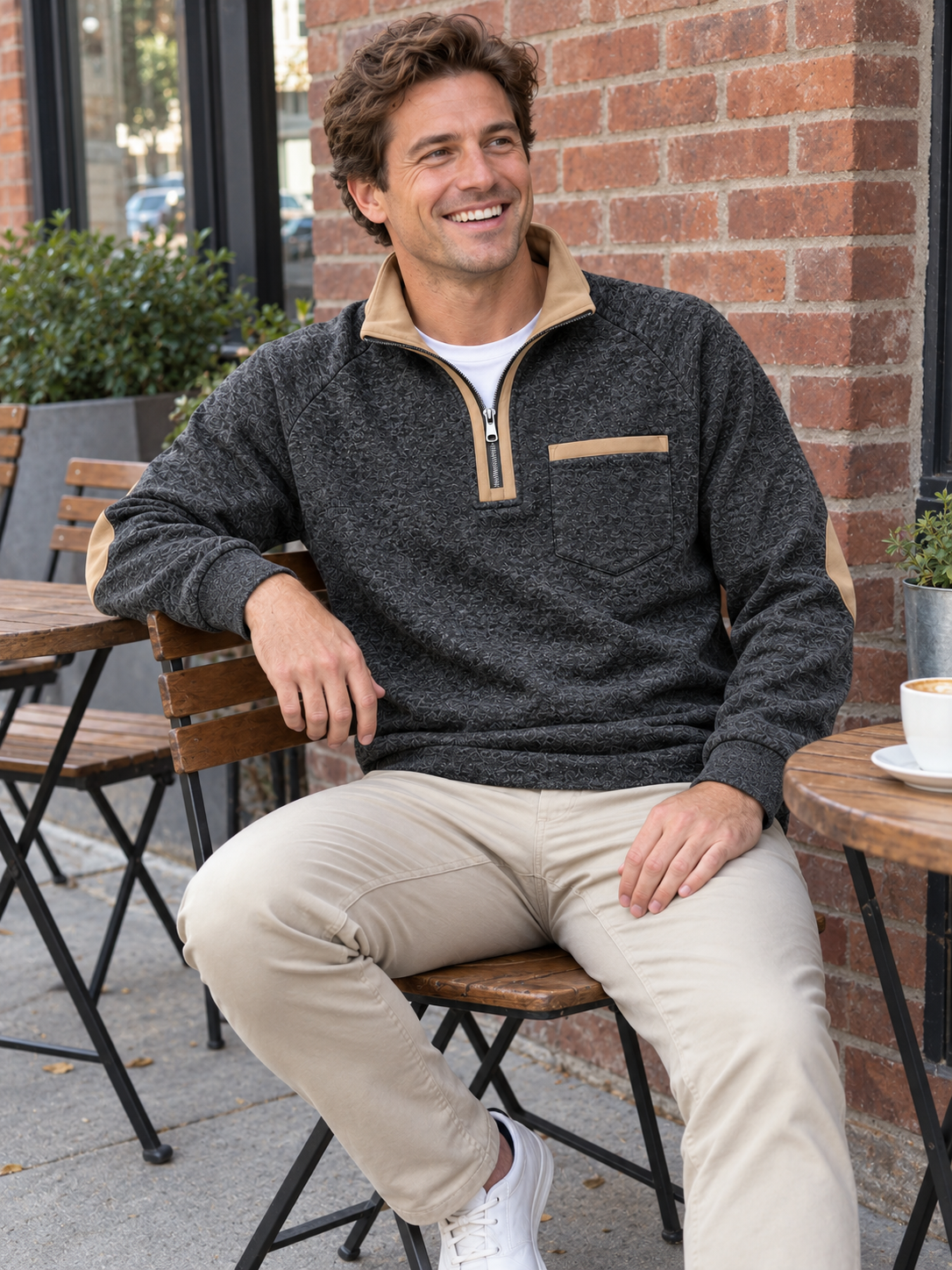 Vintage Thick Textured Quarter-Zip Fleece Sweatshirt