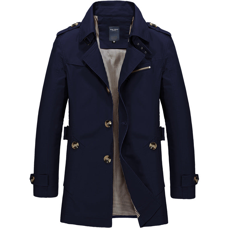 Men's Windbreaker Single Breasted Cotton Office Trench Coat