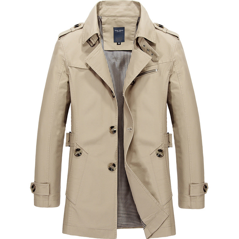 Men's Windbreaker Single Breasted Cotton Office Trench Coat