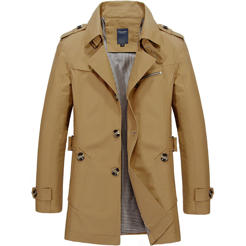 Men's Windbreaker Single Breasted Cotton Office Trench Coat