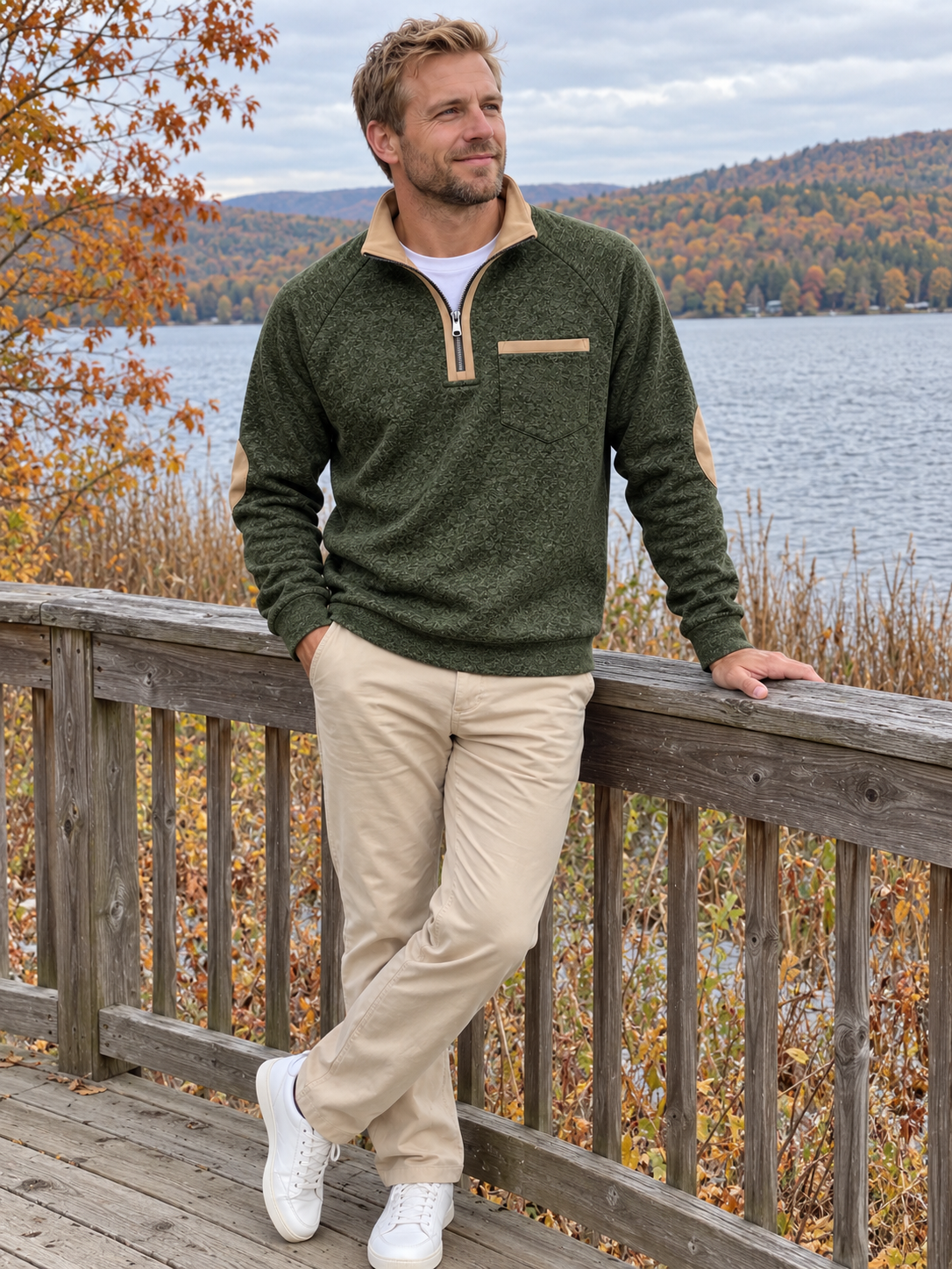 Vintage Thick Textured Quarter-Zip Fleece Sweatshirt