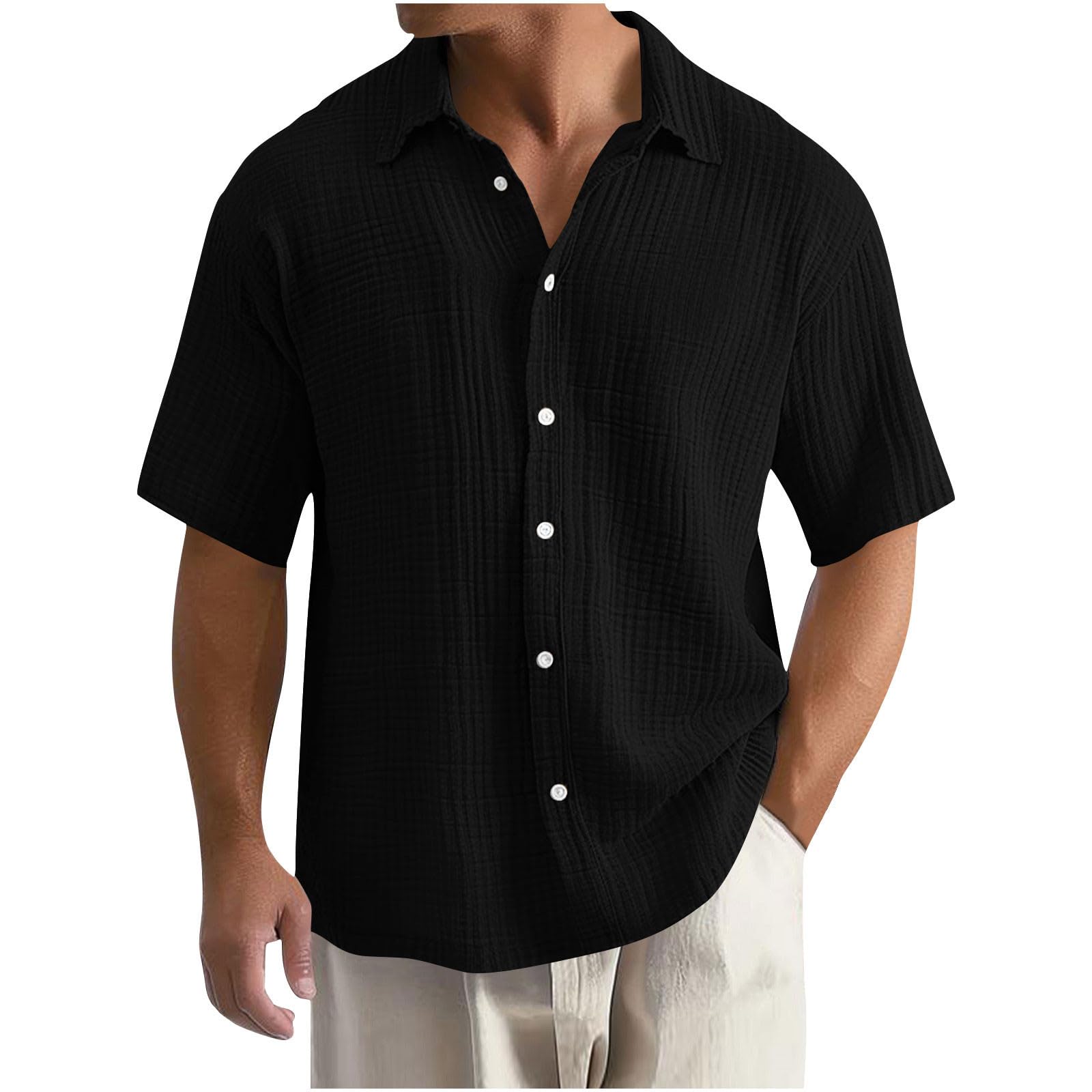 Men's Premium Loose Waffle Lapel Collar 100% Cotton Shirt