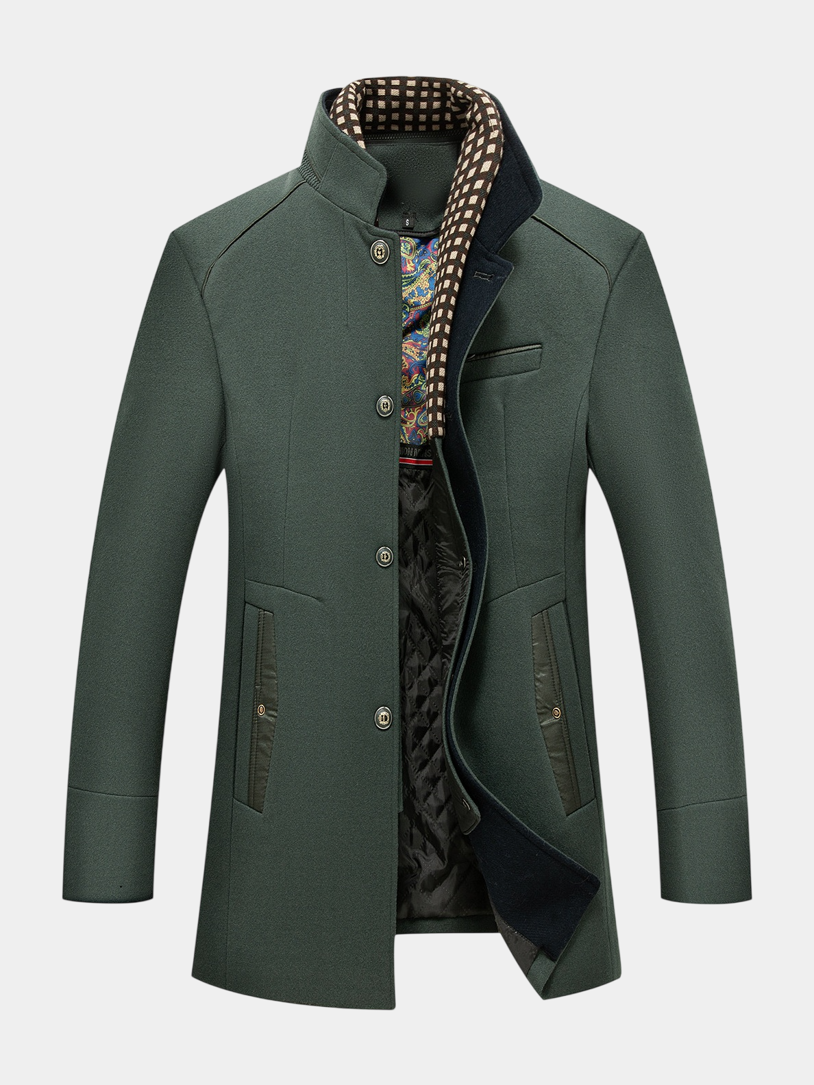 Urban Stand Collar Wool Coat With Detachable Scarf