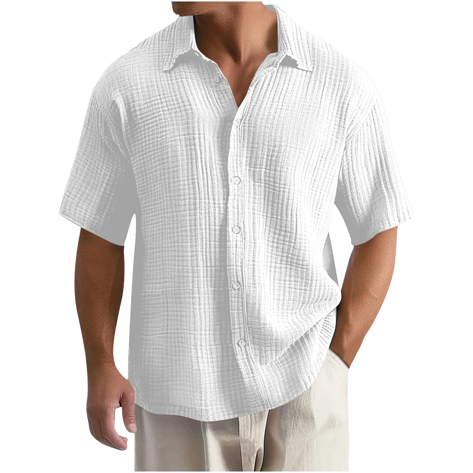 Men's Premium Loose Waffle Lapel Collar 100% Cotton Shirt