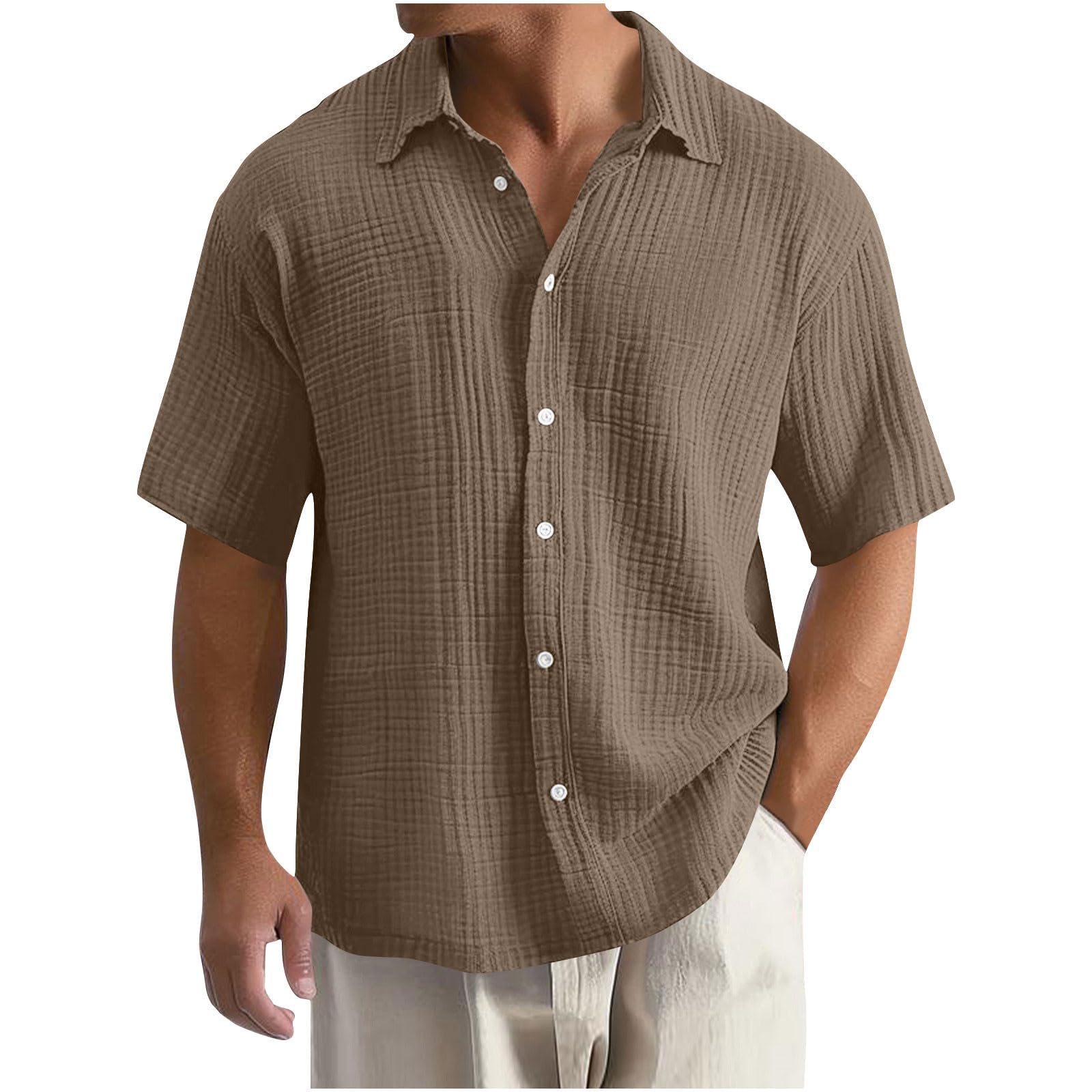 Men's Premium Loose Waffle Lapel Collar 100% Cotton Shirt