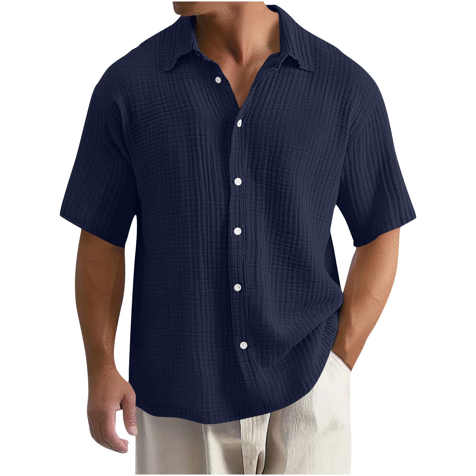 Men's Premium Loose Waffle Lapel Collar 100% Cotton Shirt