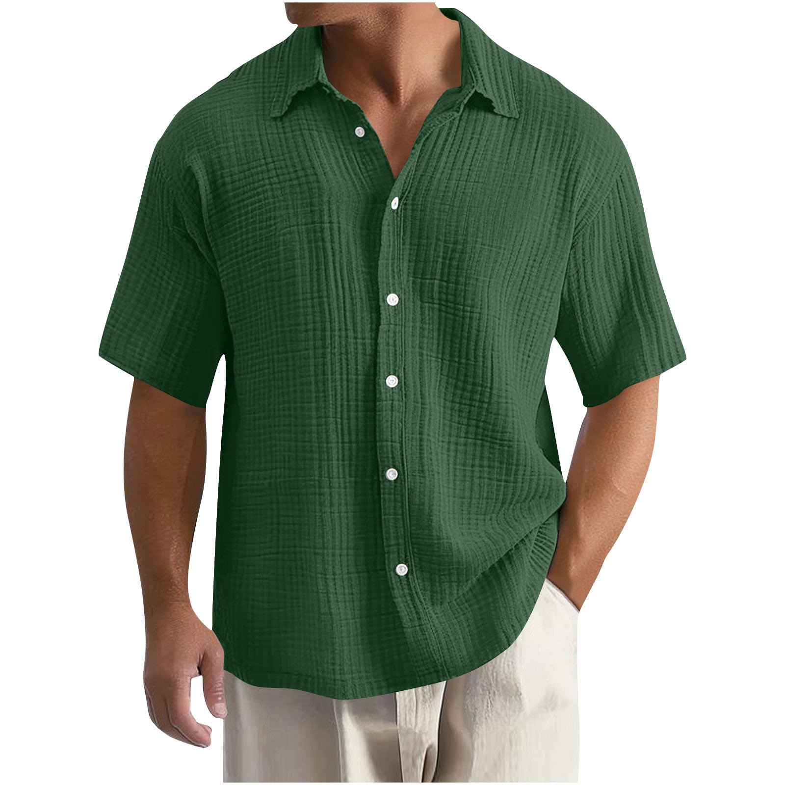 Men's Premium Loose Waffle Lapel Collar 100% Cotton Shirt