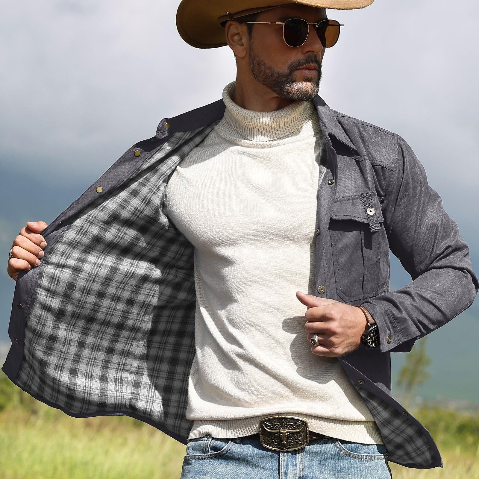 Men's Classic Casual Shirt Jacket with Flannel Lined