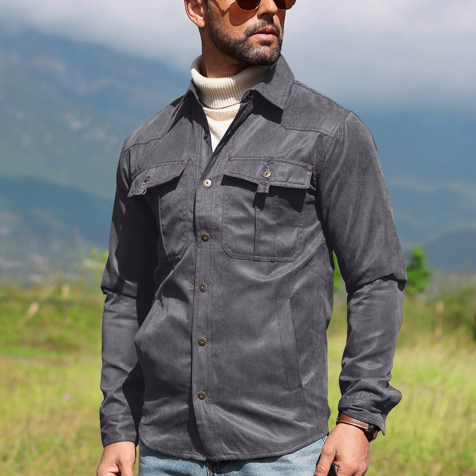 Men's Classic Casual Shirt Jacket with Flannel Lined