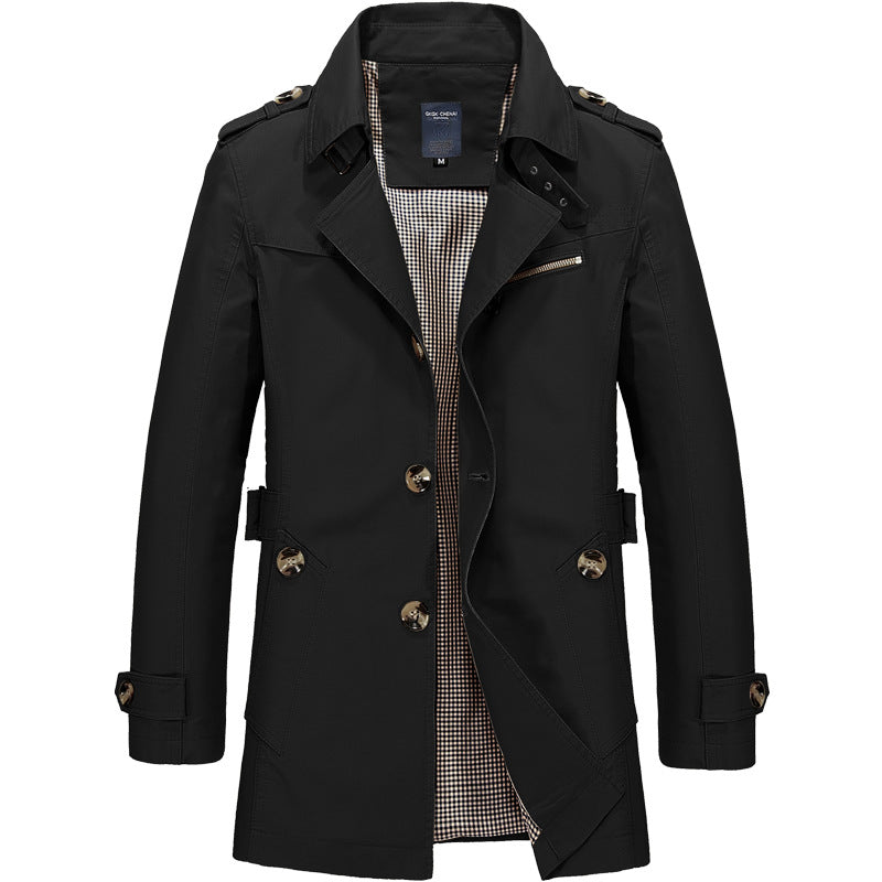 Men's Windbreaker Single Breasted Cotton Office Trench Coat