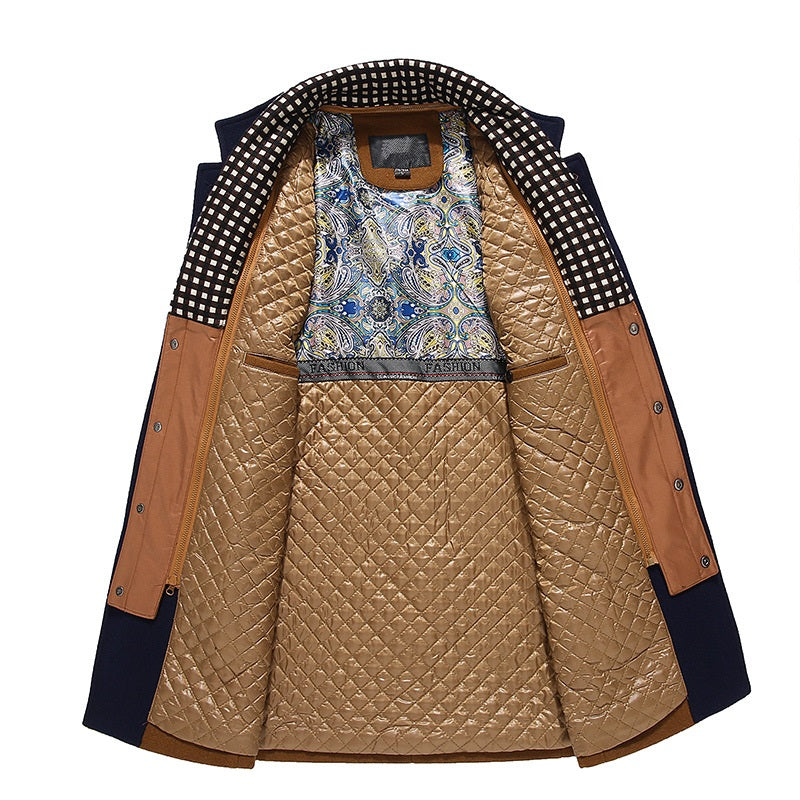 Men's Winter Thick Wool Blend Coat With Detachable Scarf