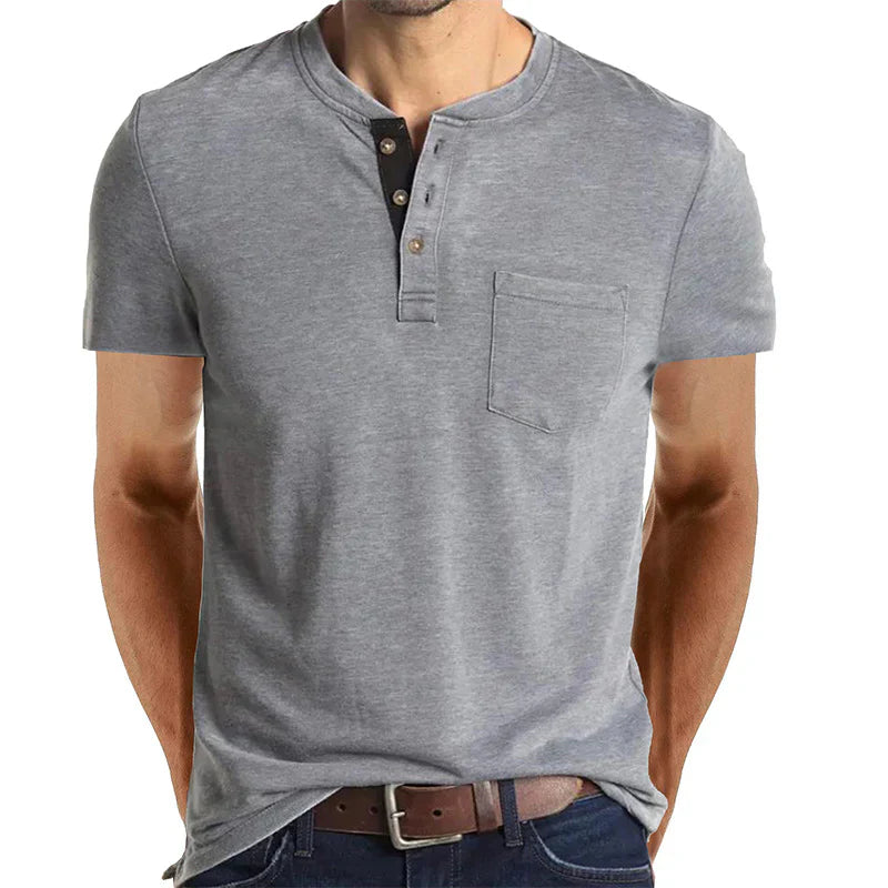 Men's Henley Button Cotton Shirt With Pocket