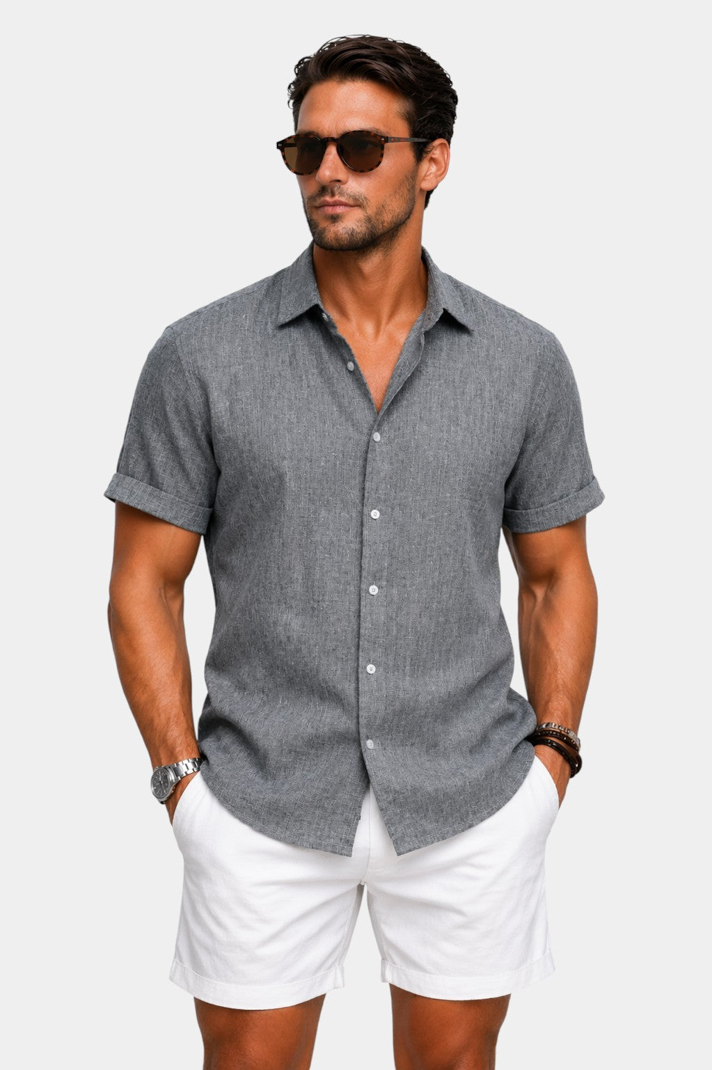 Casual Cotton Linen Short Sleeve Shirt