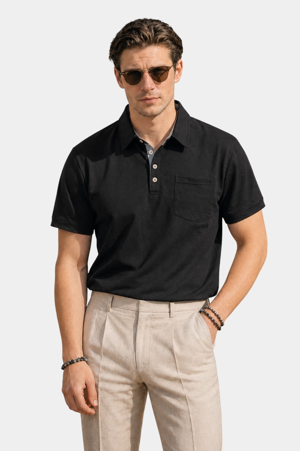 Stretch Cotton-Blend Pocket Short Sleeve Shirt