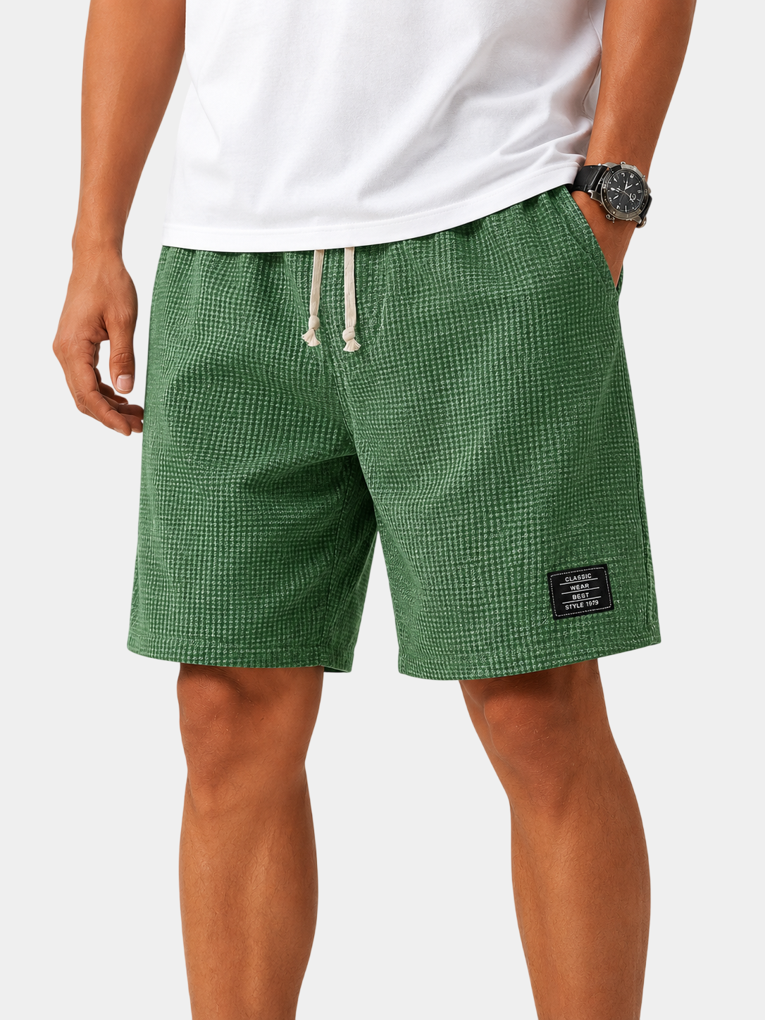 Textured Drawstring Casual Shorts