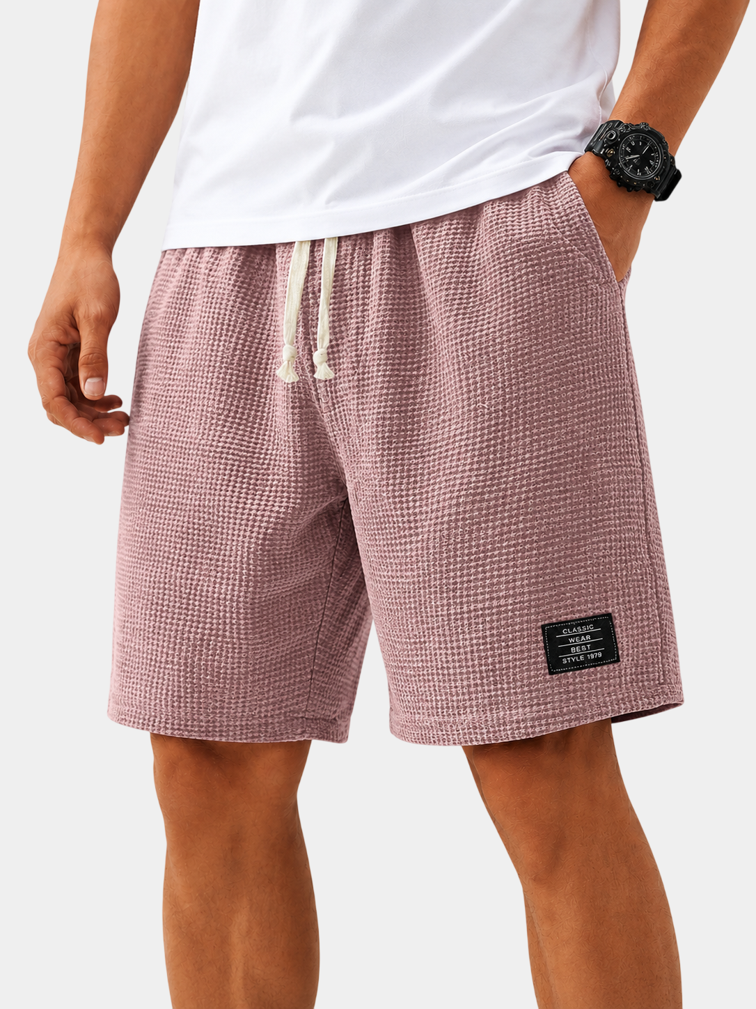 Textured Drawstring Casual Shorts