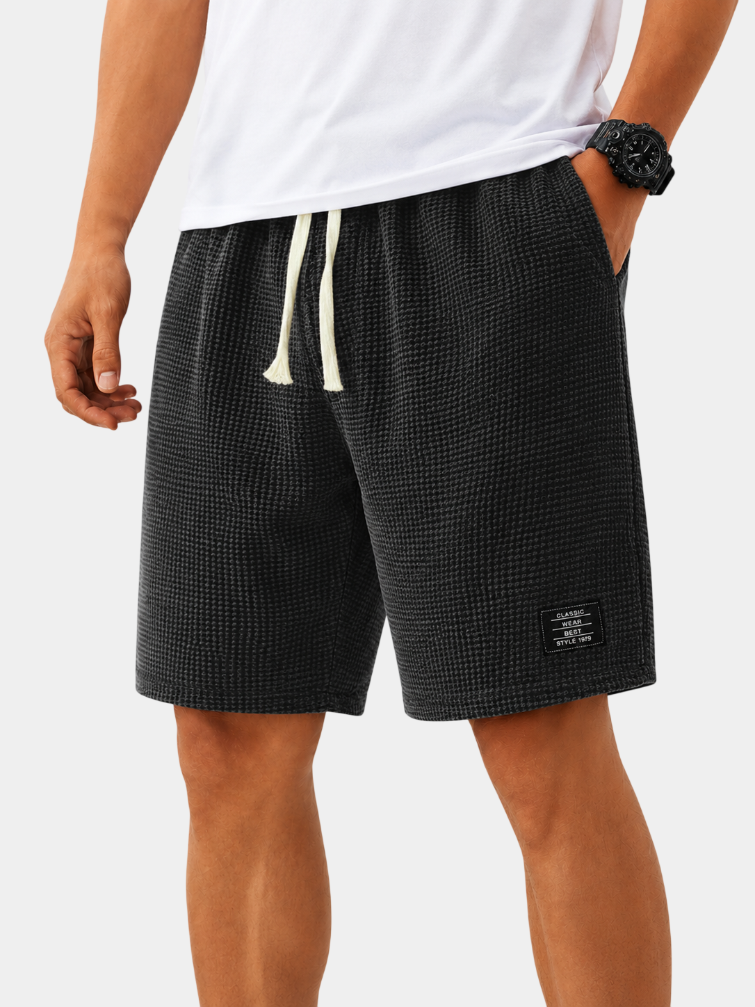 Textured Drawstring Casual Shorts