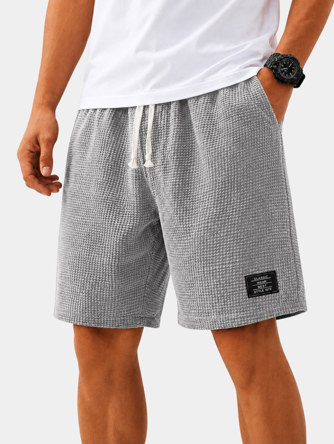 Textured Drawstring Casual Shorts