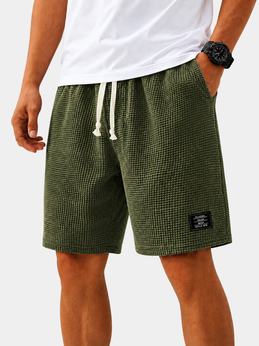 Textured Drawstring Casual Shorts