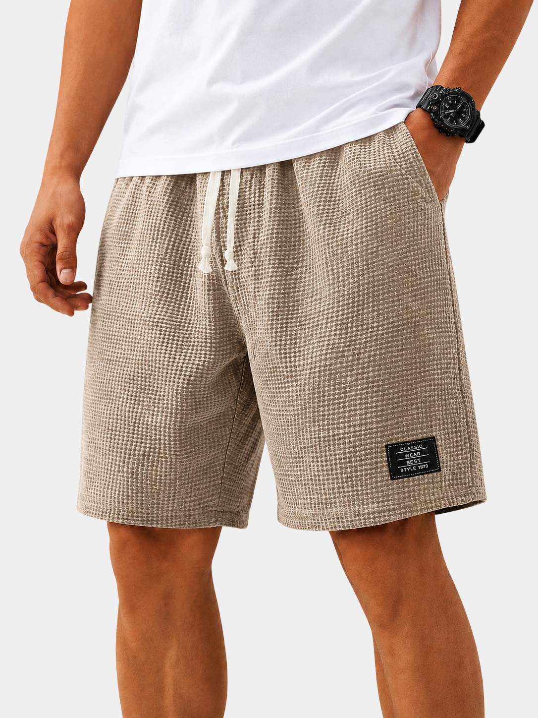 Textured Drawstring Casual Shorts