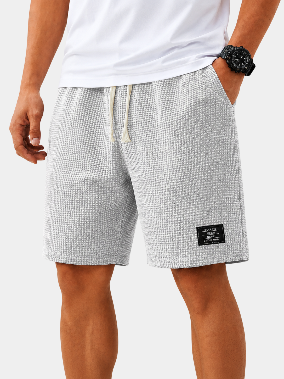 Textured Drawstring Casual Shorts