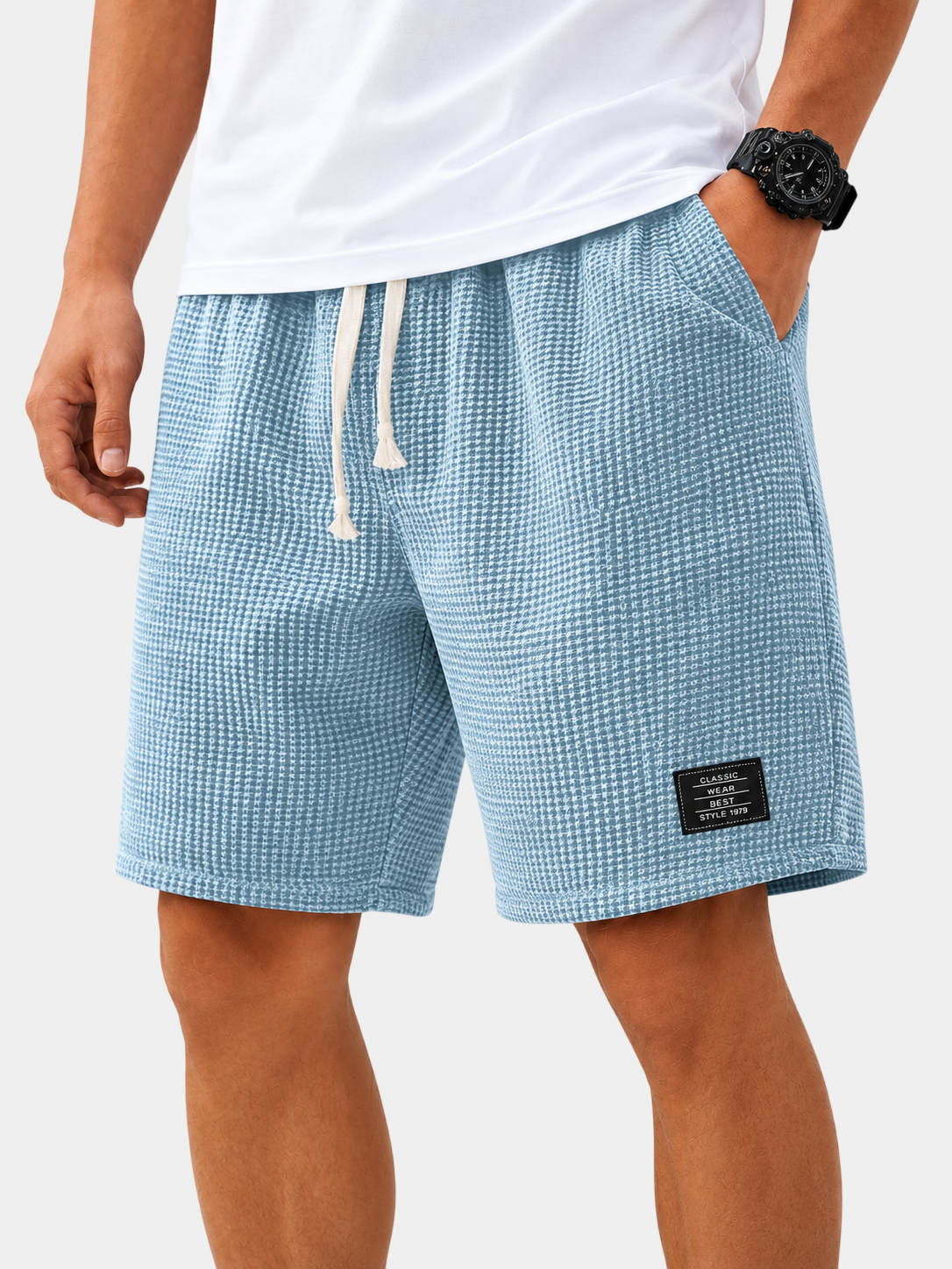 Textured Drawstring Casual Shorts