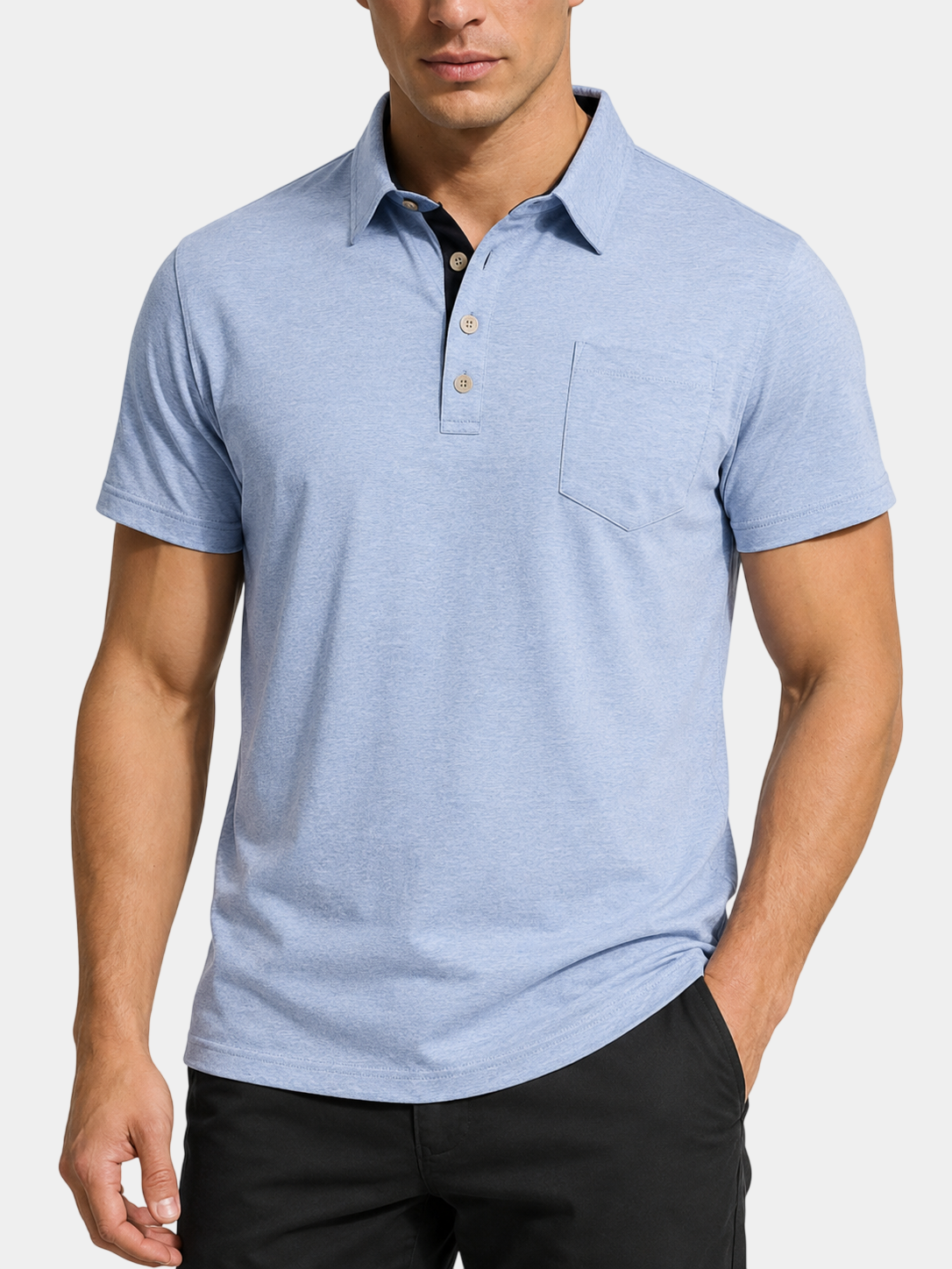 Stretch Cotton-Blend Pocket Short Sleeve Shirt