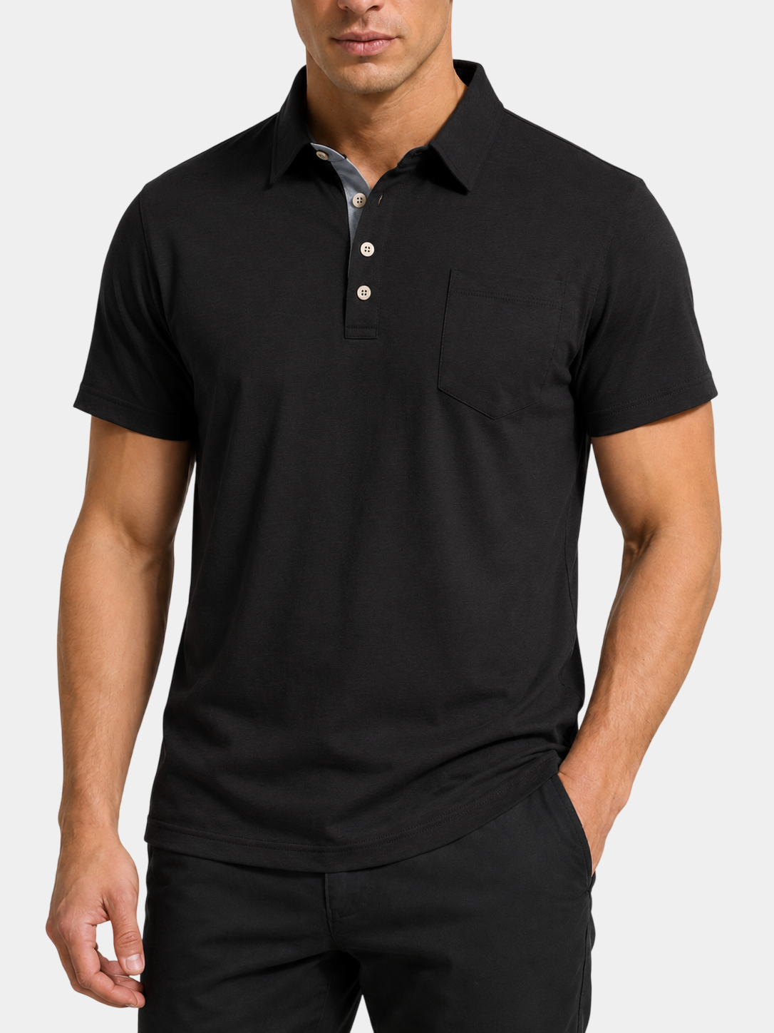 Stretch Cotton-Blend Pocket Short Sleeve Shirt