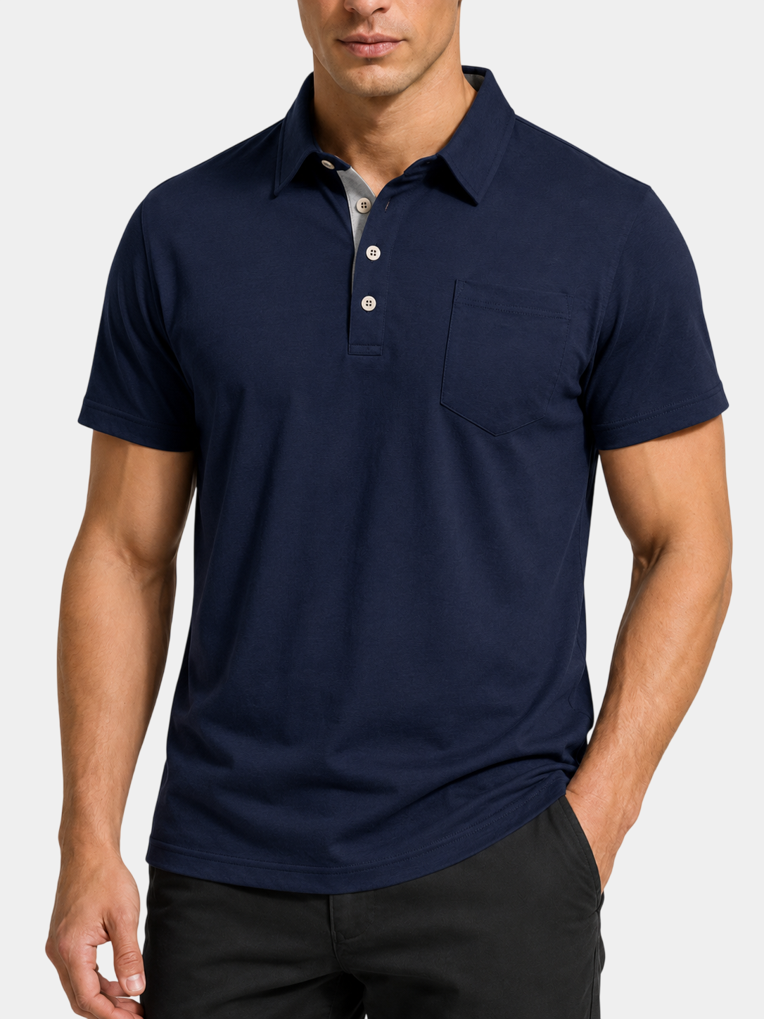 Stretch Cotton-Blend Pocket Short Sleeve Shirt