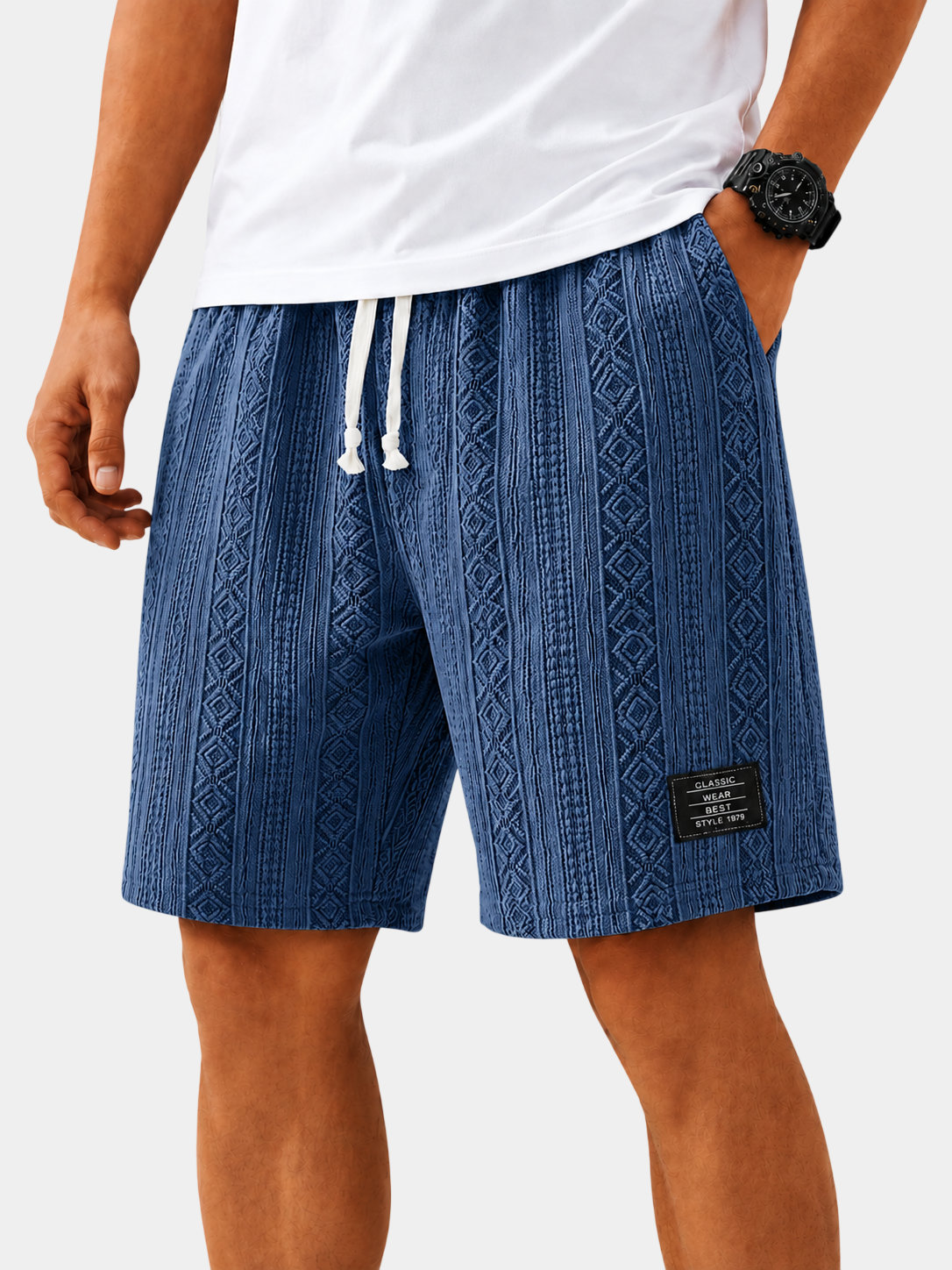 Textured Jacquard Drawstring Casual Shorts