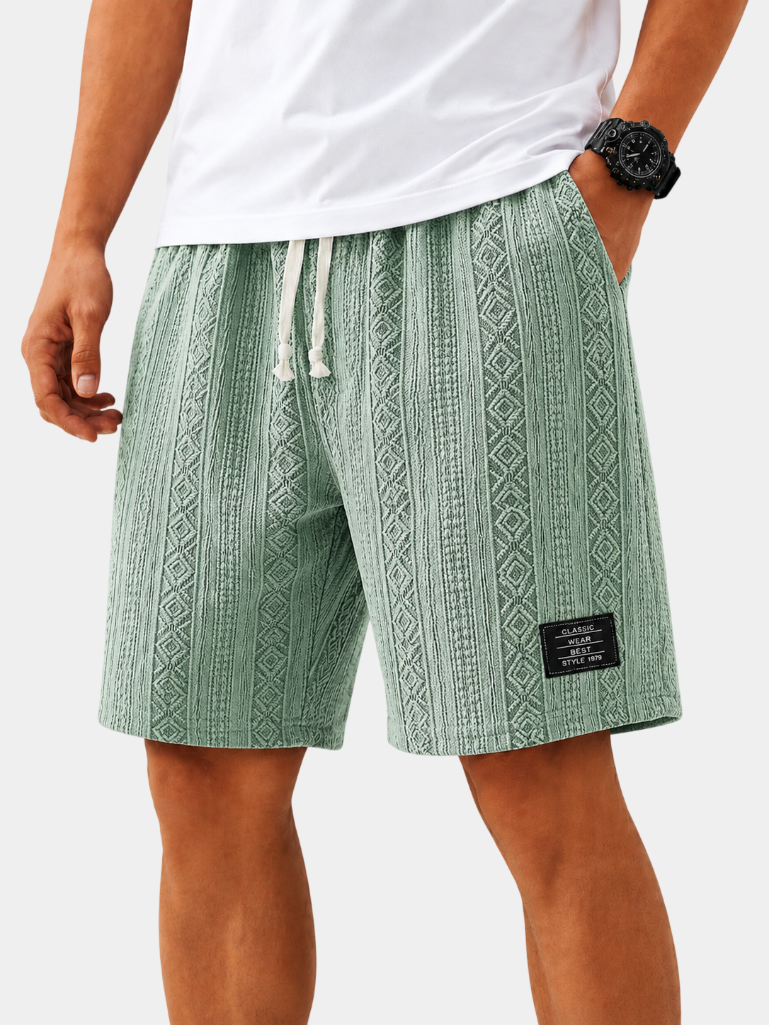 Textured Jacquard Drawstring Casual Shorts