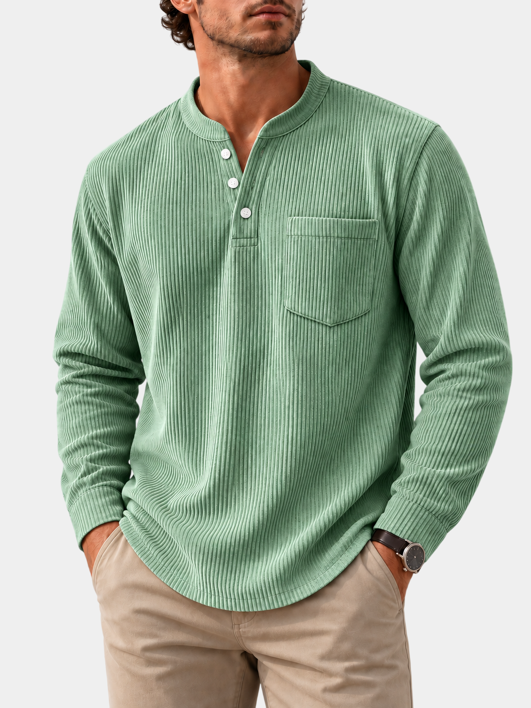 Premium Corduroy Henley Long Sleeve Shirt