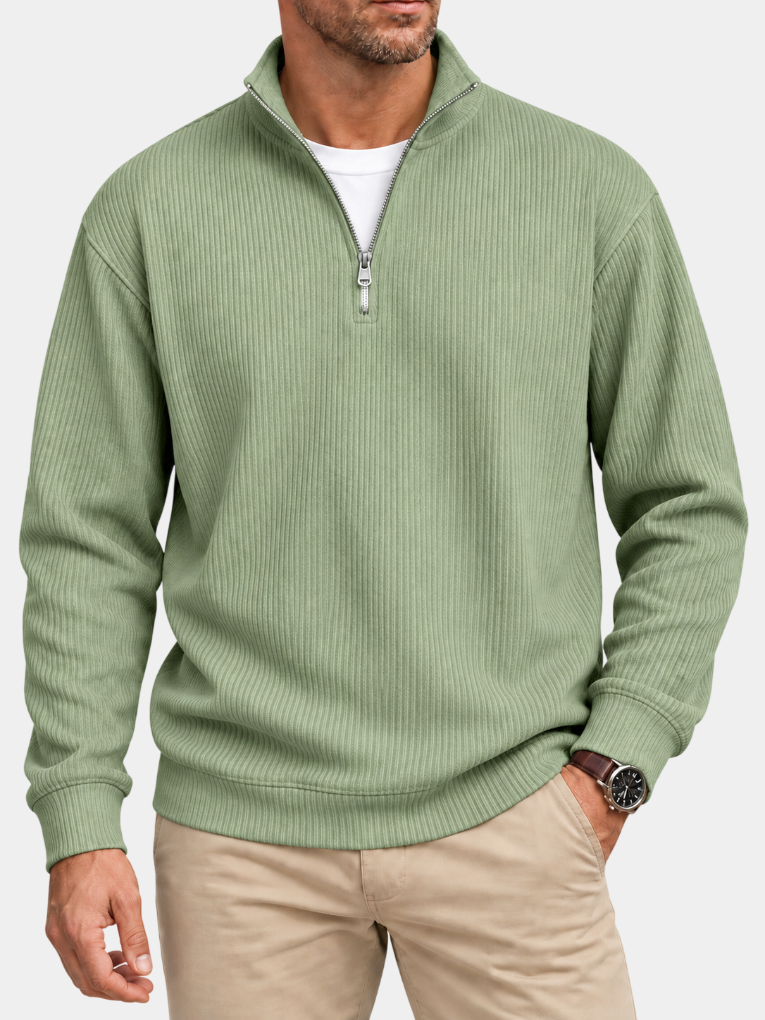 Textured Stand Collar Quarter-Zip Pullover Sweatshirt