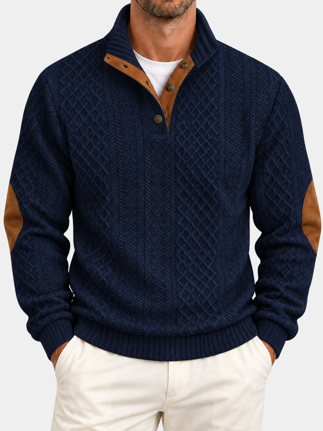 Vintage Jacquard Stand Collar Pullover Sweatshirt