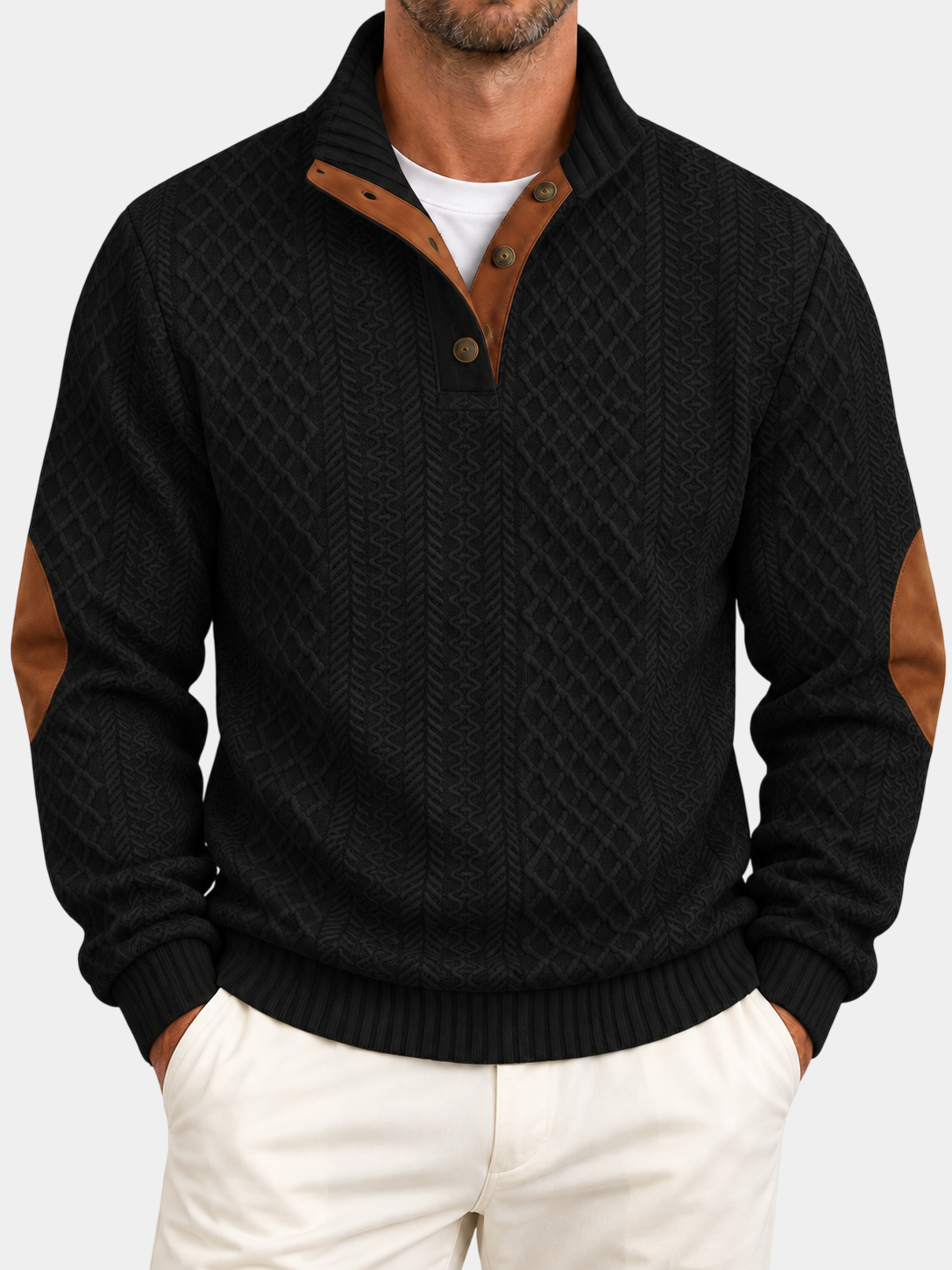 Vintage Jacquard Stand Collar Pullover Sweatshirt