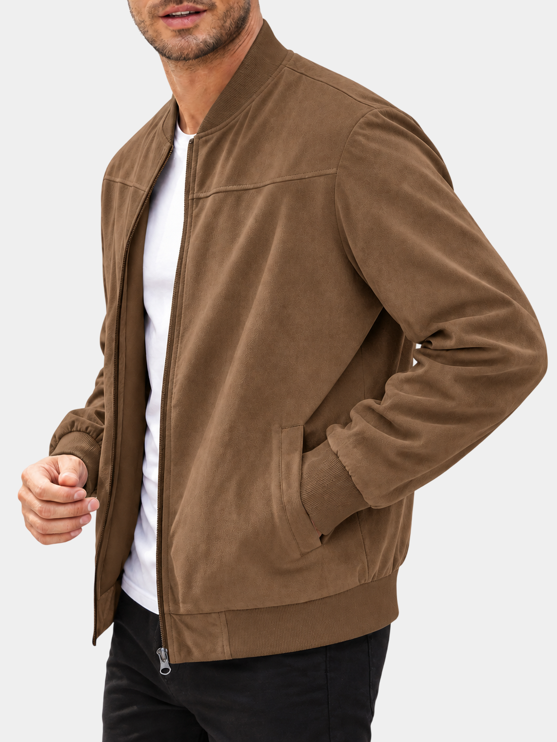 Premium Suede-Look Stand Collar Zip Jacket