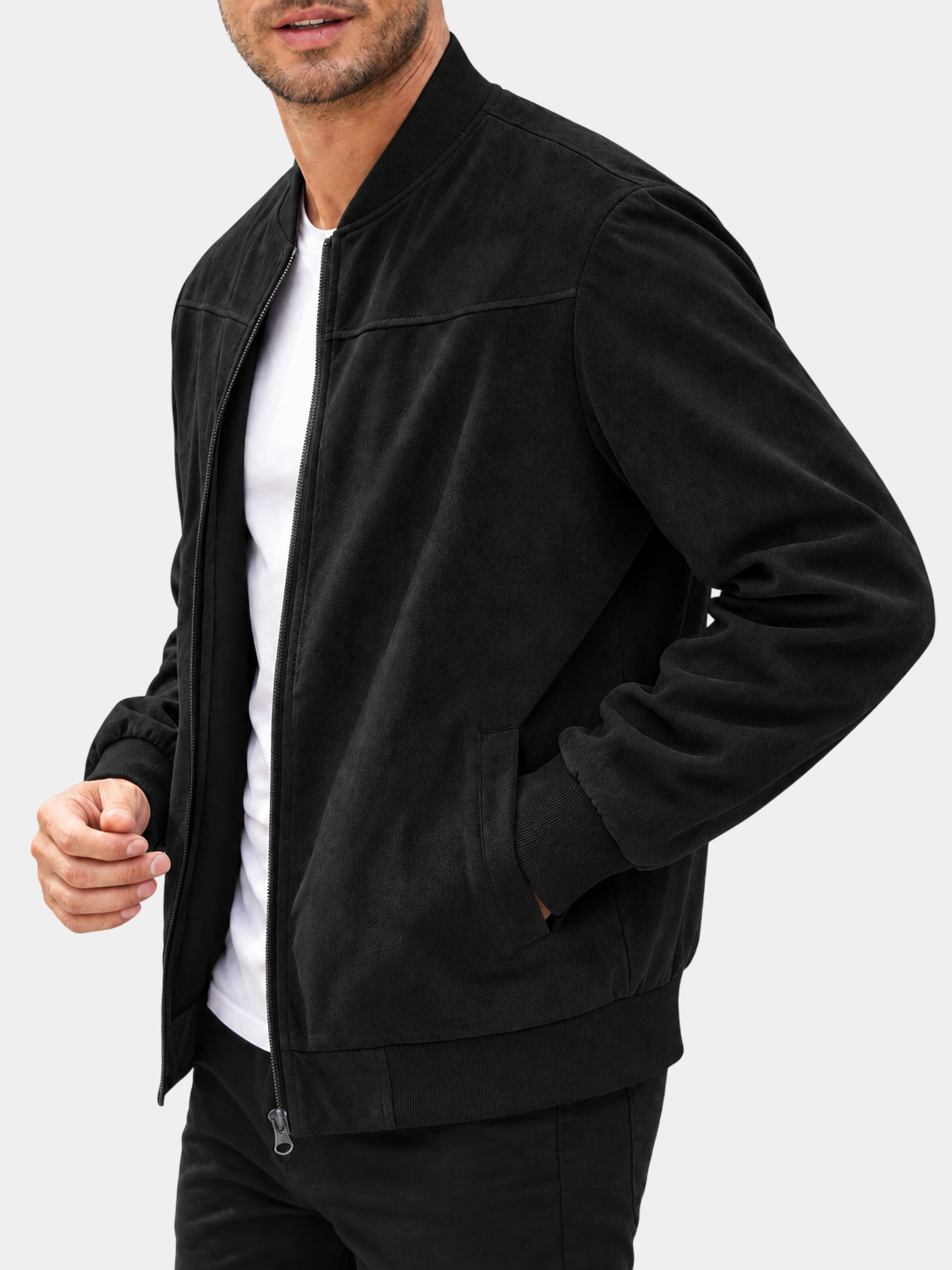 Premium Suede-Look Stand Collar Zip Jacket