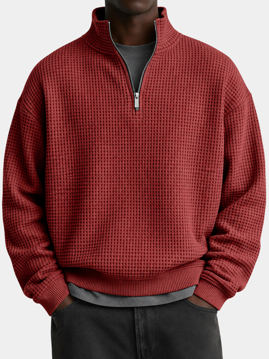 Premium Waffle Textured Quarter-Zip Pullover