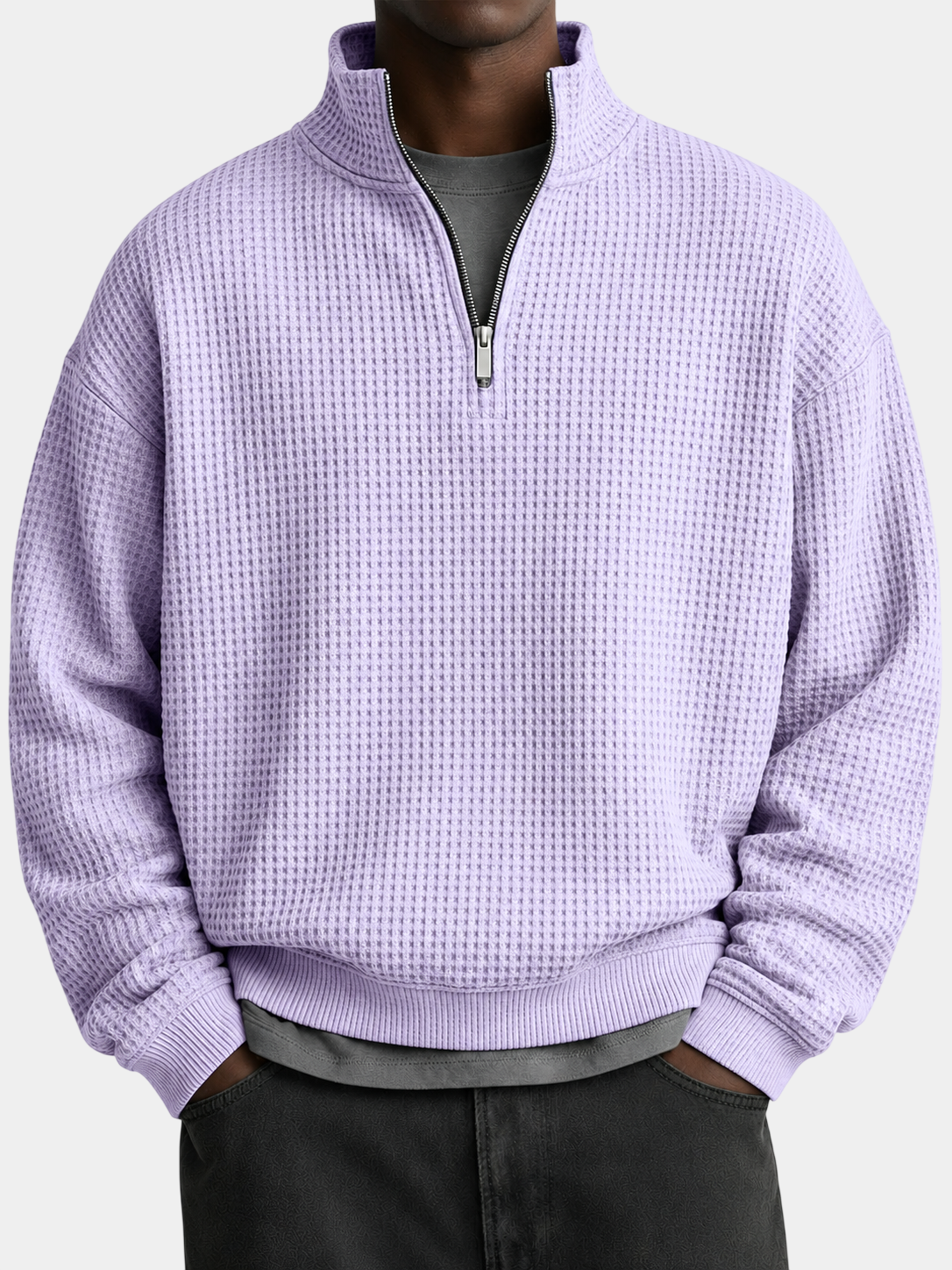 Premium Waffle Textured Quarter-Zip Pullover