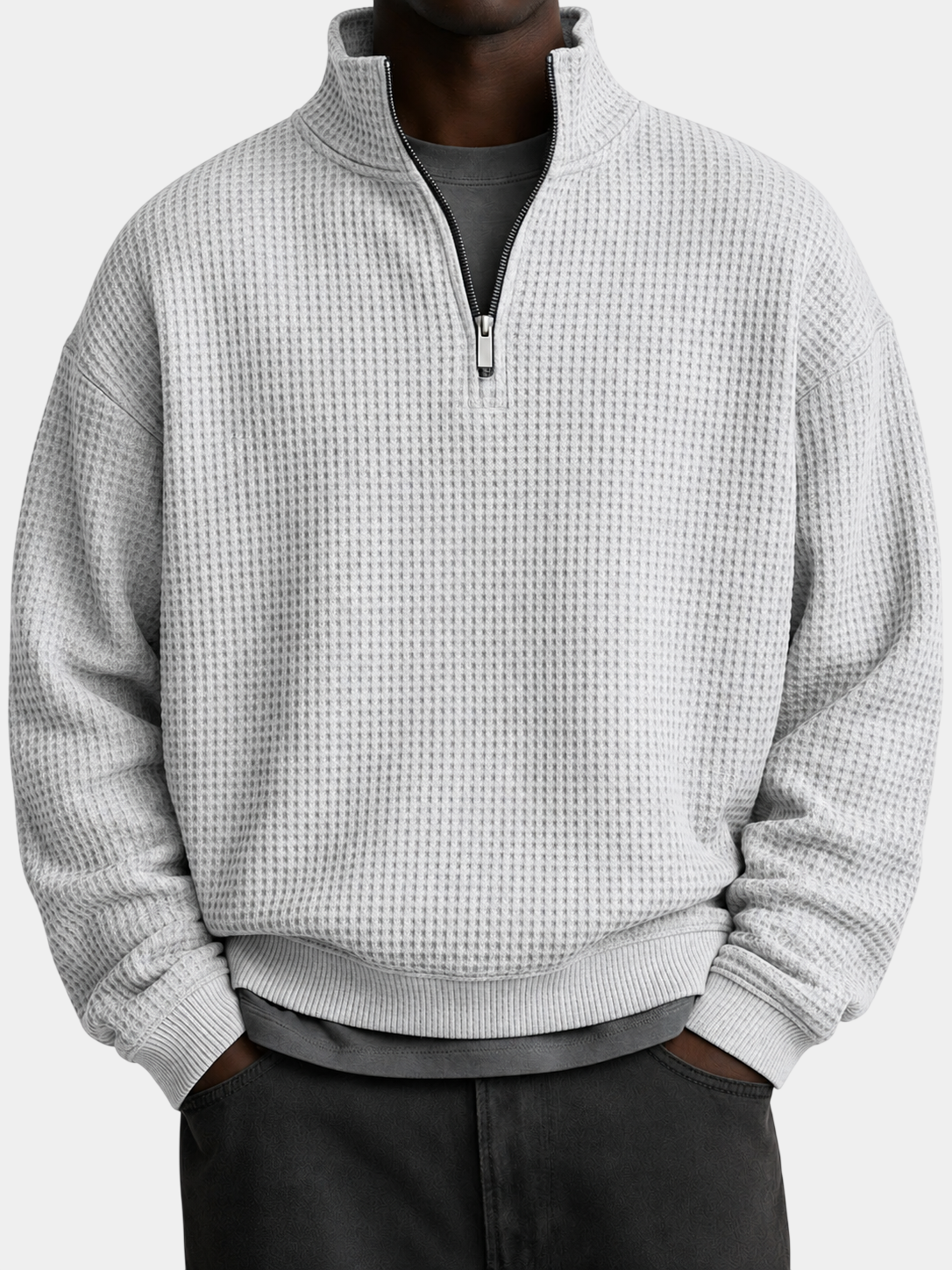 Premium Waffle Textured Quarter-Zip Pullover