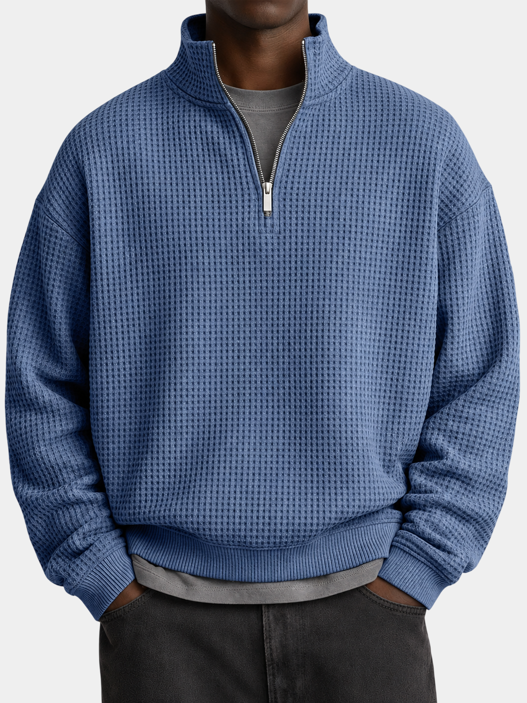 Premium Waffle Textured Quarter-Zip Pullover