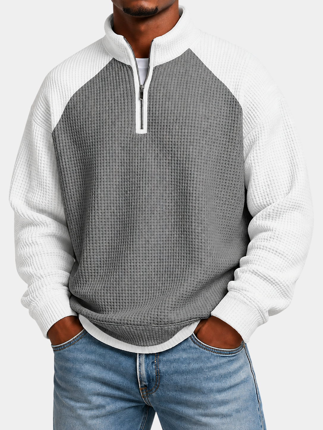 Urban Colorblock Waffle Textured Pullover