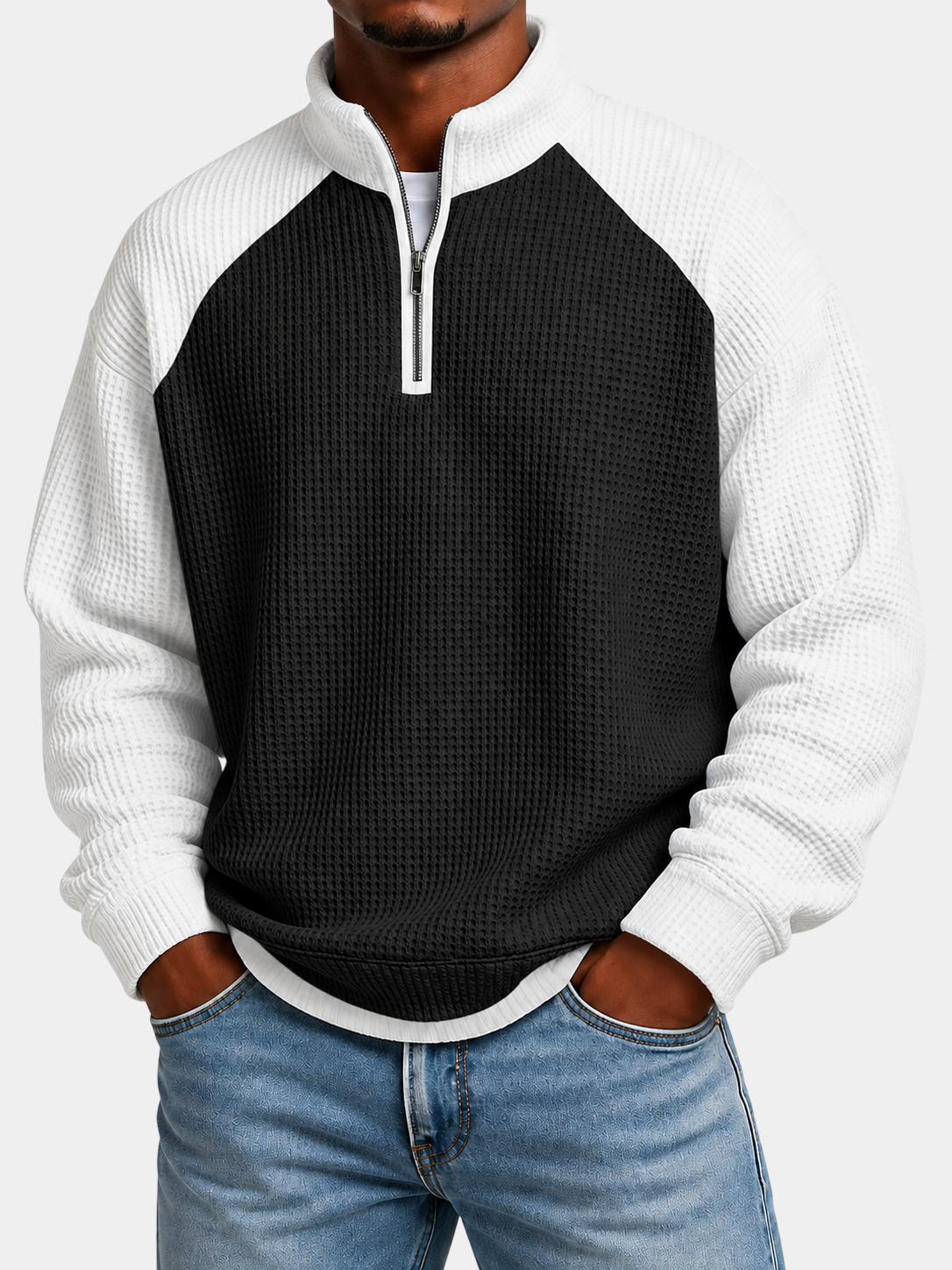 Urban Colorblock Waffle Textured Pullover