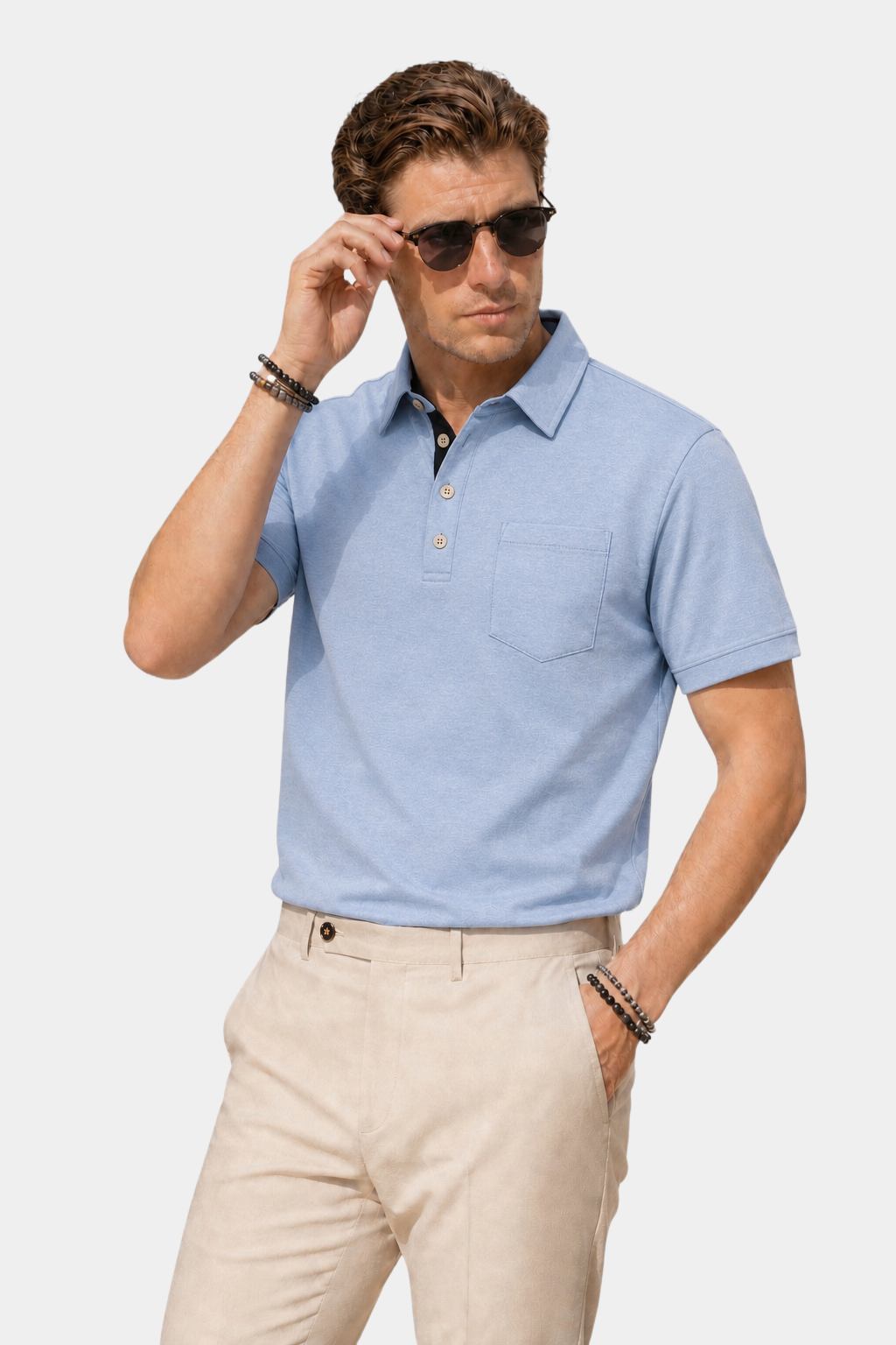 Stretch Cotton-Blend Pocket Short Sleeve Shirt