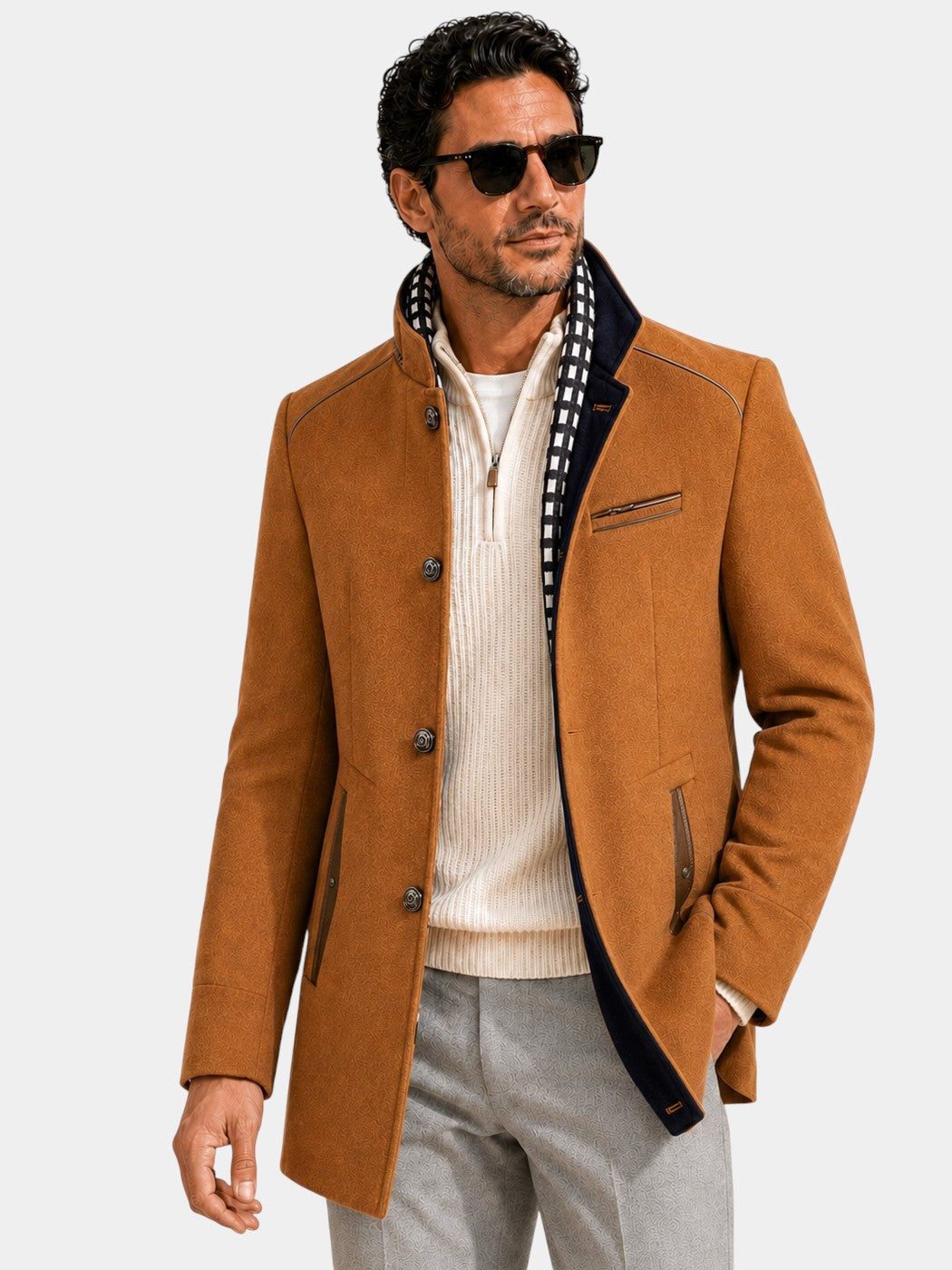 Urban Stand Collar Wool Coat With Detachable Scarf