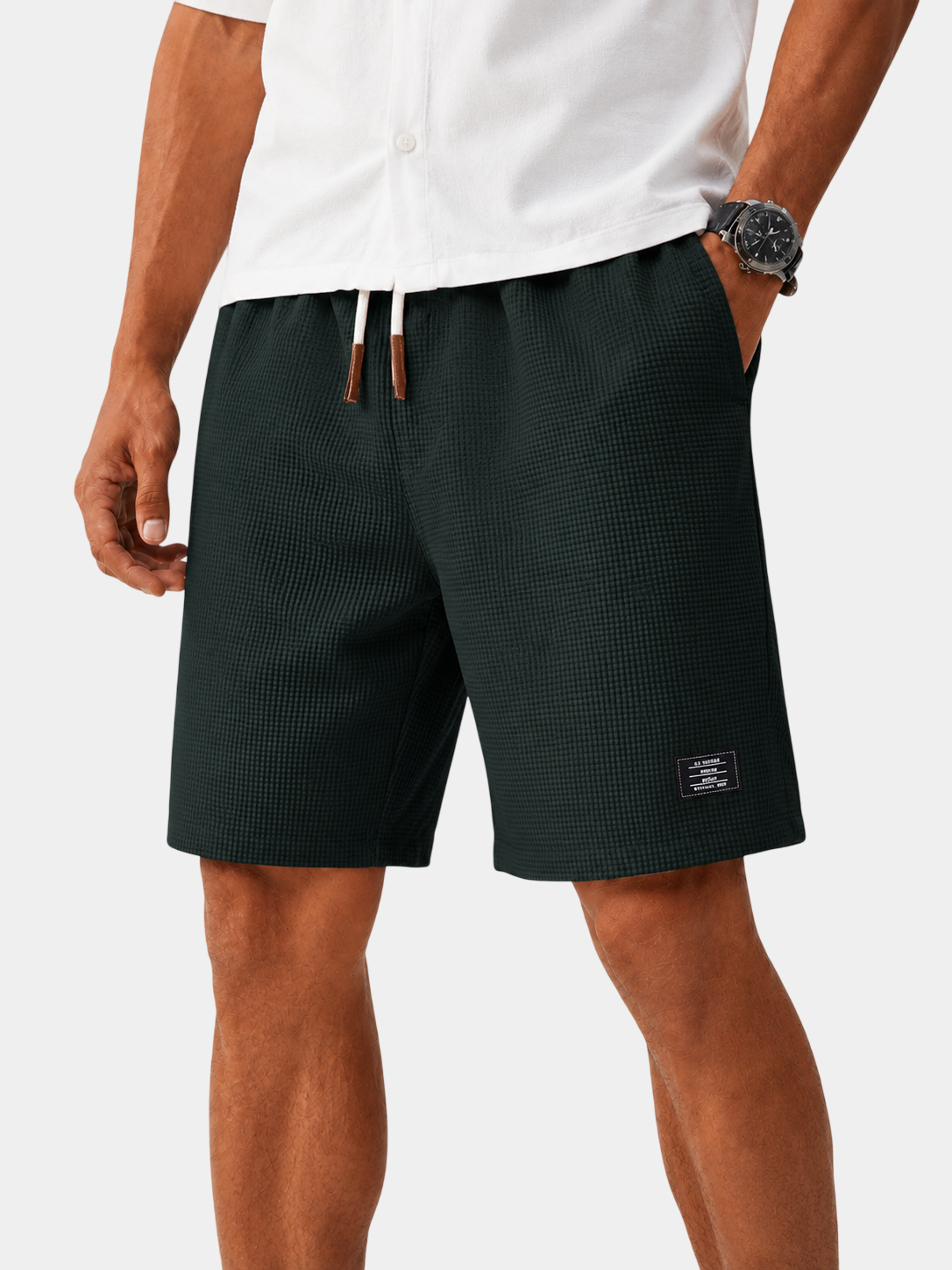 Waffle Textured Cotton-Blend Shorts
